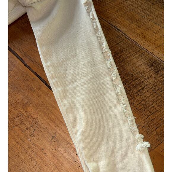 Womens‎ POL Cream Light Beige Fringe Raw Hem Cropped Denim Jacket Size M - Picture 4 of 13